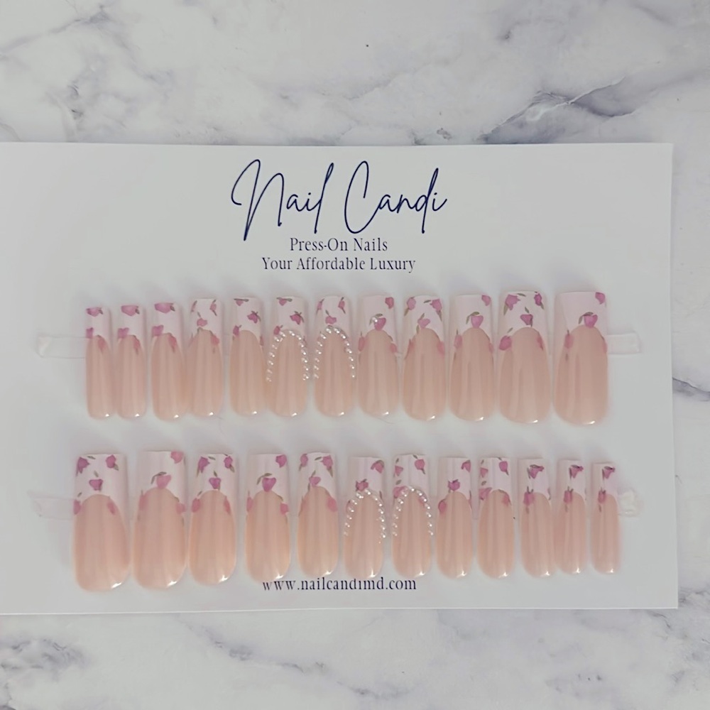 Pink Floral Press on nails